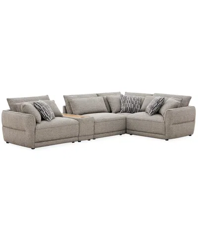 Macy's Evandro 5-piece L-shaped Sectional Set (laf Chair, Raf Chair, Armless Chair, Corner & Console), Macy In Gray