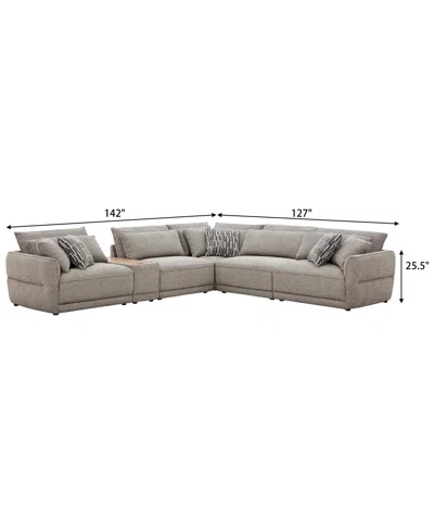 Macy's Evandro 6-piece L-shaped Sectional Sofa Set (laf Chair, Raf Chair, 2 Armless Chair, Corner, Console) In Brown