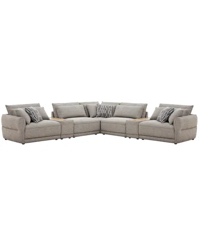 Macy's Evandro 7-piece L-shaped Sectional Sofa Set (laf Chair. Raf Chair, 2 Armless Chair, Corner, 2 Consol In Gray
