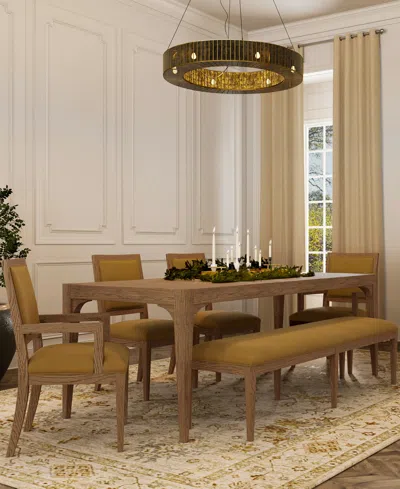 Macy's Everleigh Dining 6-pc. Set (table, 2 Upholstered Back Side Chair, 2 Upholstered Back Arm Chair & Ben In Brown