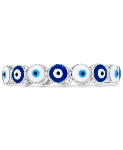 Macy's Evil Eye Multicolor Hand-painted Enamel Band In Silver