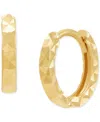 Macy's Faceted Texture Huggie Extra Small Hoop Earrings In 14k Gold, 0.37" In Gold