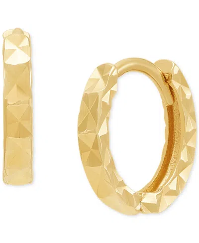 Macy's Faceted Texture Huggie Extra Small Hoop Earrings In 14k Gold, 0.37"