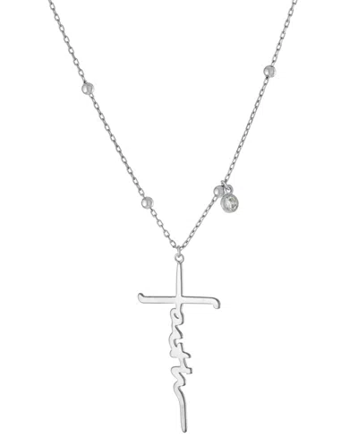 Macy's Faith Cross Pendant Necklace In Sterling Silver, 16" + 2" Extender In Metallic