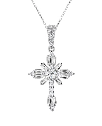 Macy's Fancy Layered Cross Necklace In Metallic