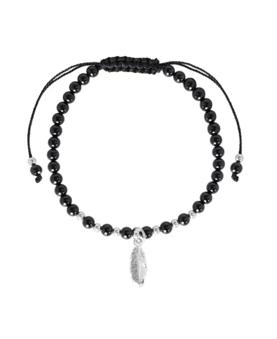 Macy's Feather Charm Stone Beaded Rope Bracelet In Silver