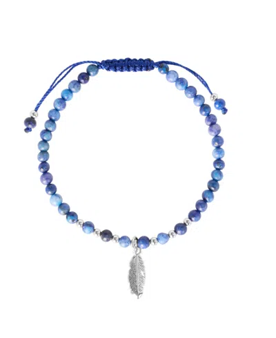 Macy's Feather Charm Stone Beaded Rope Bracelet In Silver