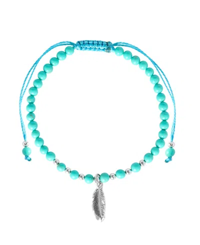Macy's Feather Charm Stone Beaded Rope Bracelet In Silver
