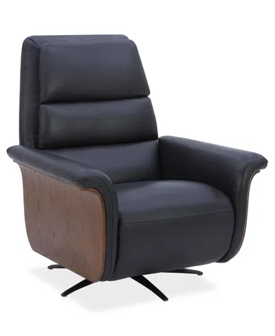 Macy's Fernand 43" Leather Power Swivel Recliner In Black