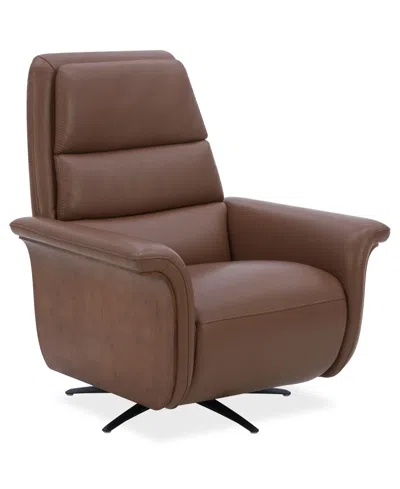 Macy's Fernand 43" Leather Power Swivel Recliner In Animal Print