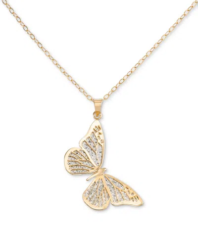 Macy's Filigree Lace Butterfly 18" Pendant Necklace In 10k Gold
