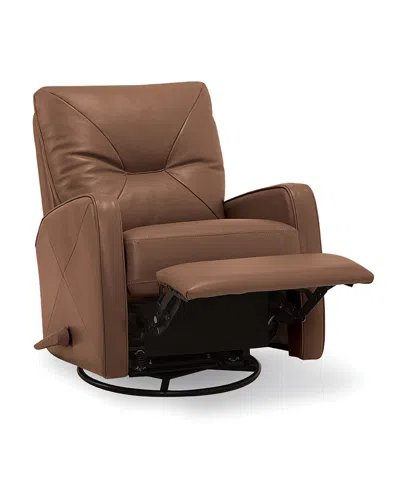 Macy's Finchley Leather Swivel Rocker Recliner In Brown