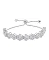 Macy's Fine Silver Plated Cubic Zirconia Hexagon Shaped Bezel Bolo Adjustable Bracelet In Silver