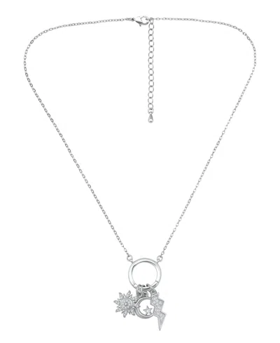 Macy's Fine Silver-plated Over Brass Circle Charm Holder With Sun, Moon, Star And Lightning Bolt Charms Nec