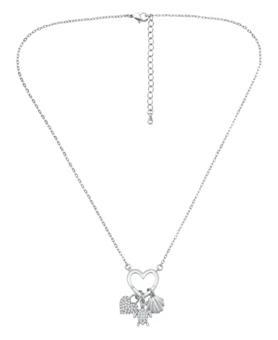 Macy's Fine Silver-plated Over Brass Heart Shaped Charm Holder With Heart, Turtle And Clamshell Charms Neck