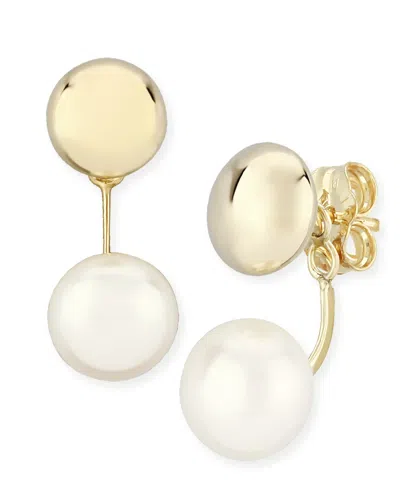 Macy's Flat Ball Pearl (8 1/2 Mm) Drop Earrings Set In 14k Yellow Gold