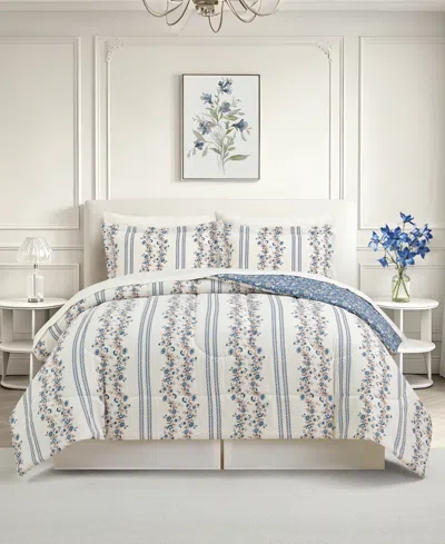Macy's Floral Stripe Reversible Microfiber 8-piece Comforter Set In Brown