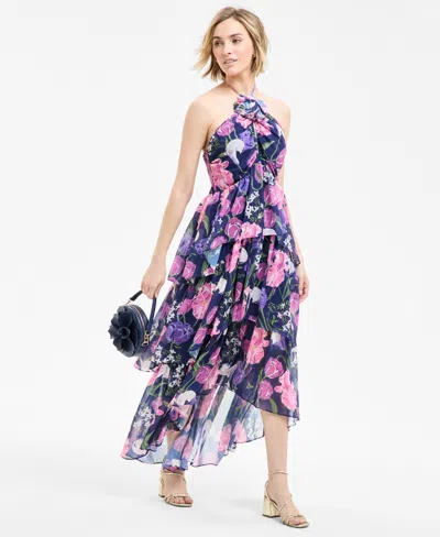 Macy's Flower Show Floral-print Halter Dress, Exclusively At  In Navy Flower