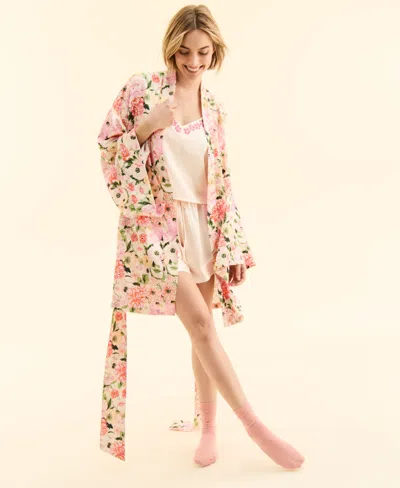 Macy's Flower Show Women's Floral Fantasy Kimono Robe, Exclusively At  In Cream Pink Flower