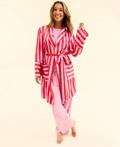 Macy's Flower Show Women's Striped Midi Length Robe, Exclusively At  In Pink,red Stripe