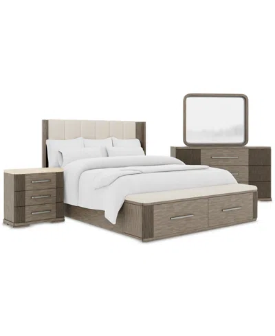Macy's Frandlyn 3pc Bedroom Set (king Storage Bed + Dresser + Stone Top Nightstand) In Brown