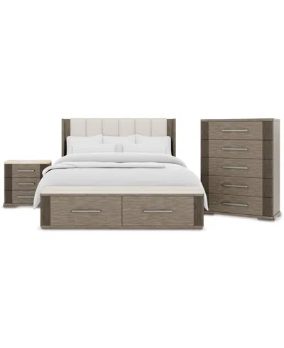 Macy's Frandlyn 3pc Bedroom Set (queen Storage Bed + Chest + Stone Top Nightstand) In Brown