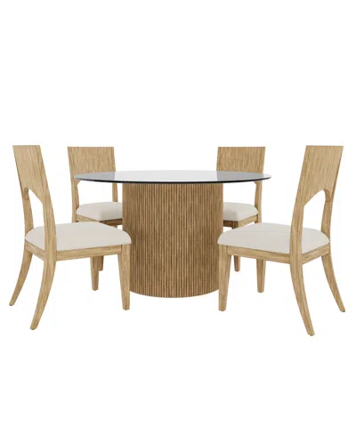 Macy's Frandlyn 5pc Dining Set (round 54" Glass Dining Table + 4 Side Chairs) In Blonde