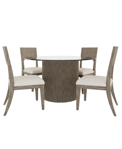 Macy's Frandlyn 5pc Dining Set (round 54" Glass Dining Table + 4 Side Chairs) In Brown