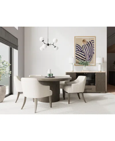Macy's Frandlyn 6pc Dining Set (round Dining Table + 5 Host Chairs) In Brown