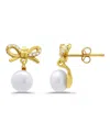 Macy's Freshwater Cultured Pearl Cubic Zirconia Bow Post Earrings In Gold