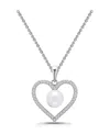 MACY'S FRESHWATER CULTURED PEARL CUBIC ZIRCONIA OPEN HEART PENDANT NECKLACE