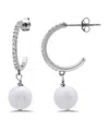Macy's Freshwater Cultured Pearl Drop Cubic Zirconia Hoop Post Earrings In Silver