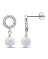 Macy's Freshwater Cultured Pearl Drop Cubic Zirconia Open Circle Post Earrings In Silver