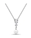 Macy's Freshwater Cultured Pearl Drop Cubic Zirconia Pendant Necklace In Silver