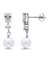 Macy's Freshwater Cultured Pearl Drop Cubic Zirconia Post Earrings In Silver