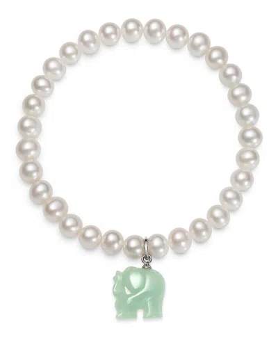 Macy's Freshwater Pearl (6-7mm) And Dyed Jadeite Elephant Charm Stretch Bracelet In White