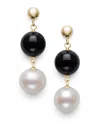 Macy's Freshwater Pearl (7.5-8.5mm), Black Onyx And Gold Bead Earrings In 10k Yellow Gold In Black