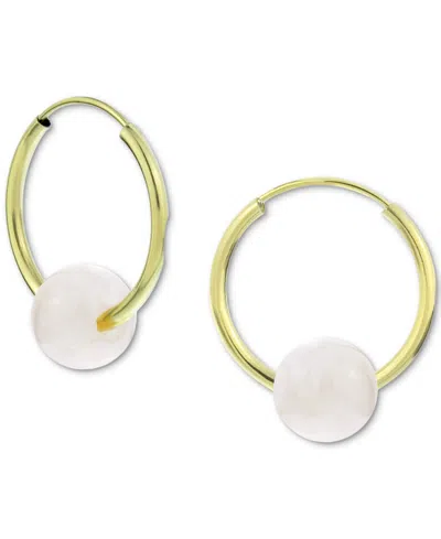Macy's Freshwater Pearl Huggie Hoop Earrings In 14k Gold, 0.65" (also In Jade, Lapis Lazuli, Turquoise, Ros In Rose Quartz