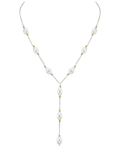 Macy's Freshwater Pearl Necklace (8-9mm) In 14k Yellow Gold Beads And Sterling Silver In Metallic