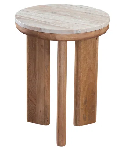 Macy's Sidney 22" Round Toronto Marble Top End Table In Multi Step Brown Honey
