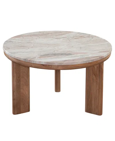 Macy's Sidney 36" Round Marble Top Coffee Table In Multi Step Brown Honey