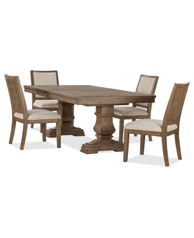Macy's Furniture Alverton 5-pc. Wood Rectangular Table And 4 Upholstered Side Chairs Dining Set In Brown