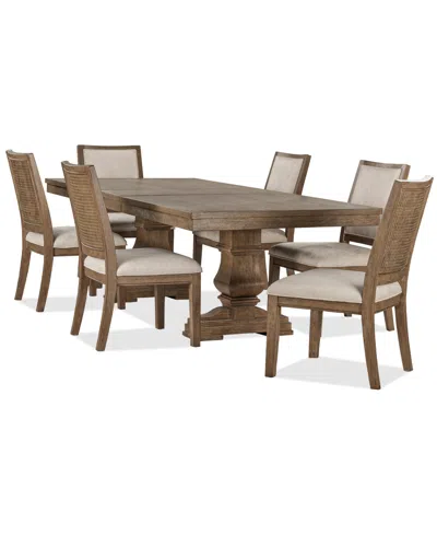 Macy's Furniture Alverton 7-pc. Wood Rectangular Table And 6 Upholstered Side Chairs Dining Set In Brown