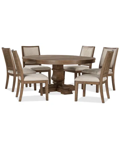 Macy's Furniture Alverton 7-pc. Wood Round Table And 6 Upholstered Side Chairs Dining Set In Brown