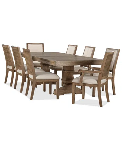 Macy's Furniture Alverton 9-pc. Wood Dinning Set (rectangular Table And 6 Upholstered Side Chairs And 2 Arm In Brown