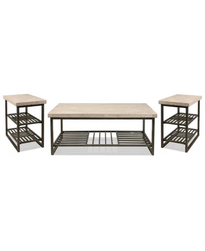 Macy's Furniture Capri 3-pc. Metal Rectangle Coffee Table And Chairside Table Set In Brown