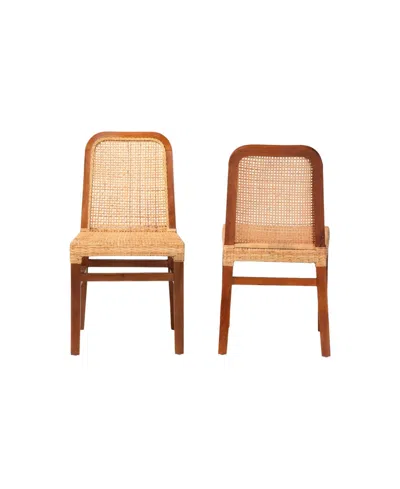 Macy's Furniture Caspia 2-pc. Rattan Mid-century Dining Chair Set In Brown