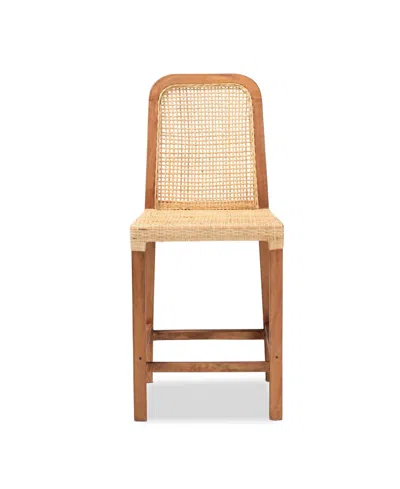 Macy's Furniture Caspia 20.25" Rattan Mid-century Counter Stool In Brown