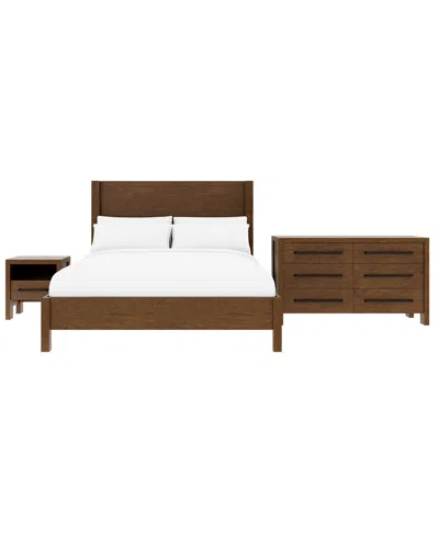 Macy's Furniture Davie Cracked Oak And Fabric 3-pc. King Panel Set