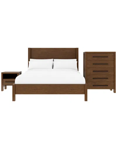 Macy's Furniture Davie Cracked Oak And Fabric 3-pc. King Panel Set